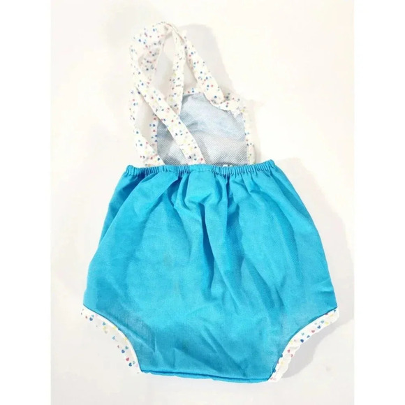 Vtg Polar Infantswear Girl Romper Sun Suite Blue Hearts 0-6 Months Made In USA - Picture 3 of 4